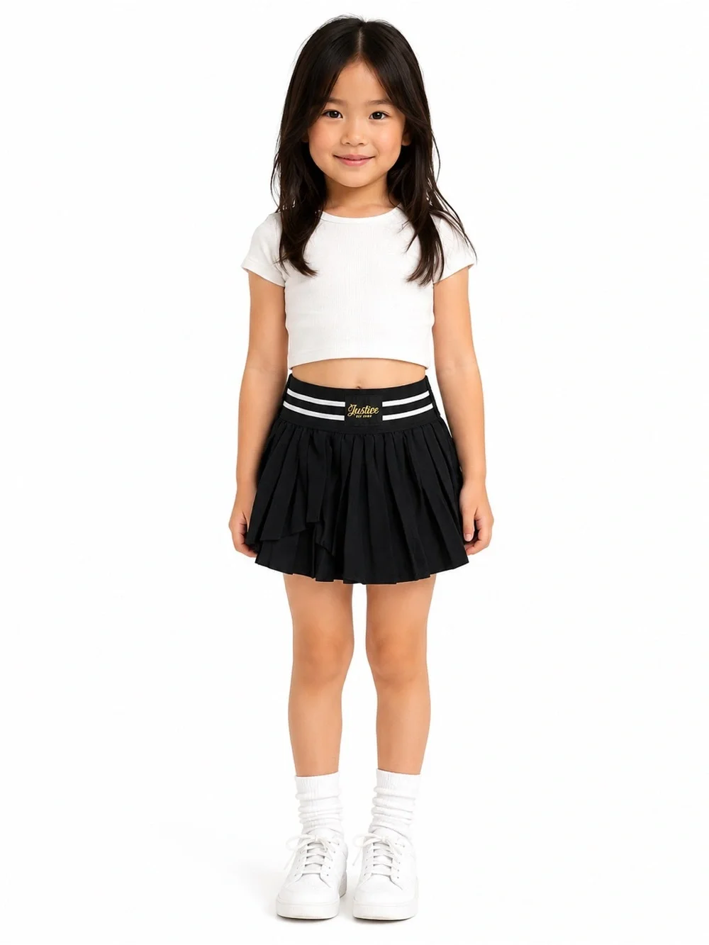 Justice Black Pleated Tennis Skort Striped Waistband Preppy Schoolgirl XS 5/6
